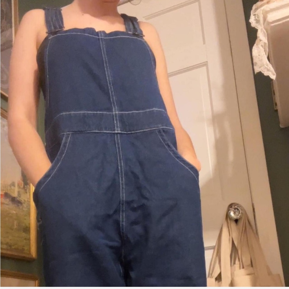 Vintage women’s dark wash overalls, elastic sides